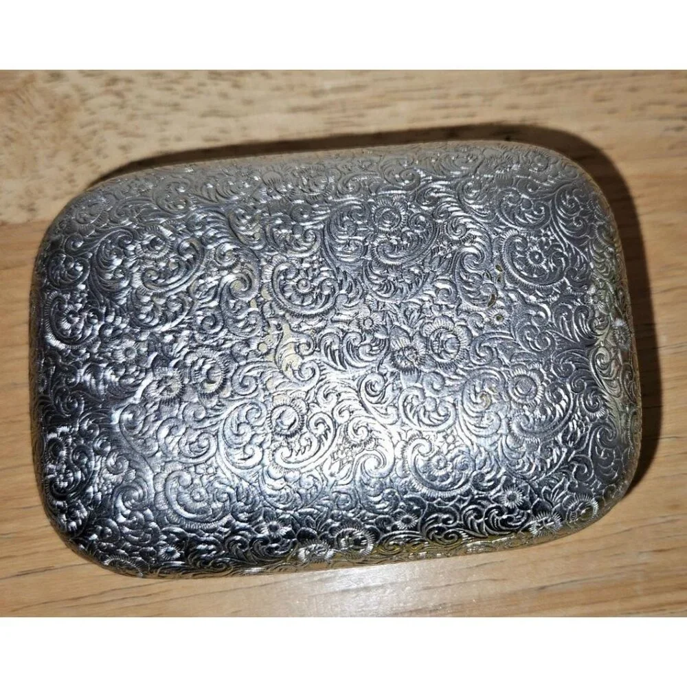 Vintage Ceramic Footed Trinket Dish & Silver Tone Box‎ Set